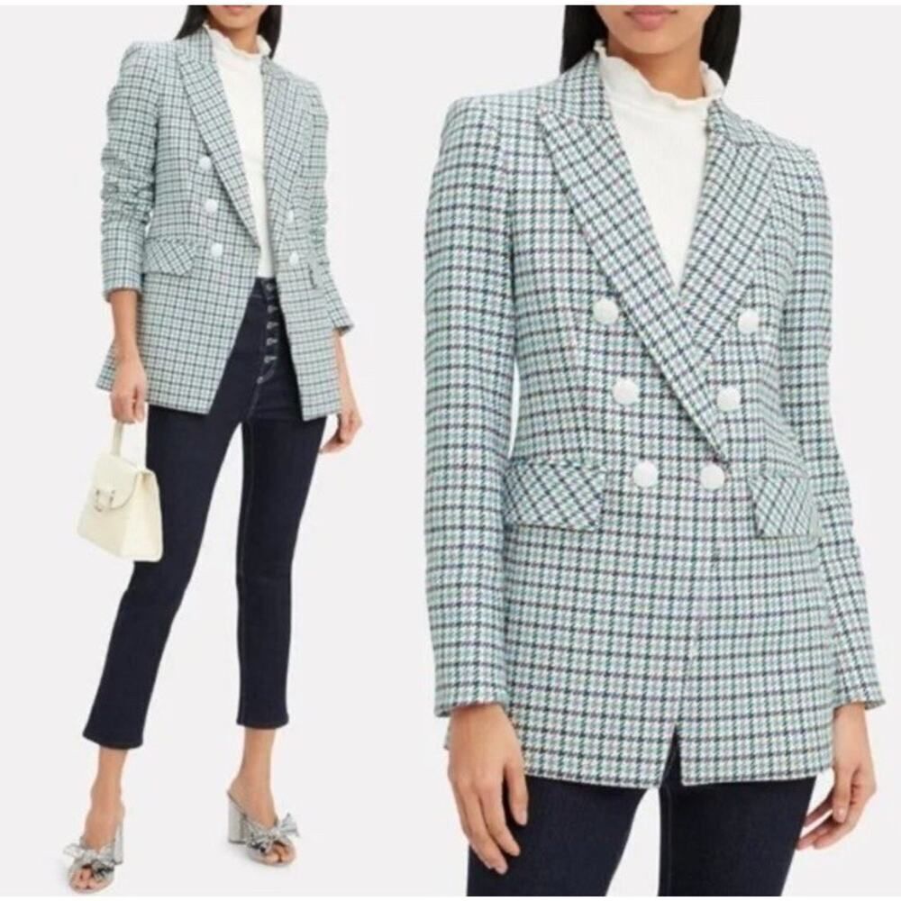 Veronica Beard Moroso Plaid Double Breasted Dickey Blazer 0 XS Cotton Blend